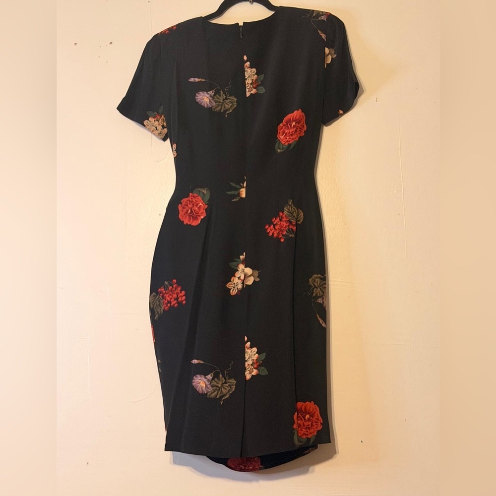 Liz Claiborne Black Dress with Red Floral Design - Picture 2 of 6